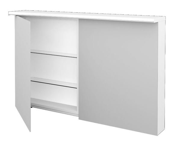 DŘEVOJAS ASTON GA2OE 120 zrcadlová skříňka 120x76,5x21 cm, osvětlení, s vypínačem a el. zásuvkou, lamino, lesklá bílá 79355 Obrázek - fotka