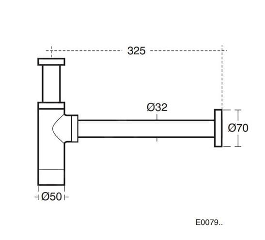 IDEAL STANDARD designový sifon k umyvadlu DN32, s převlečnou maticí 5/4, chrom E0079AA Technický nákres