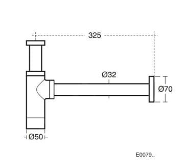 IDEAL STANDARD designový sifon k umyvadlu DN32, s převlečnou maticí 5/4, chrom E0079AA Technický nákres