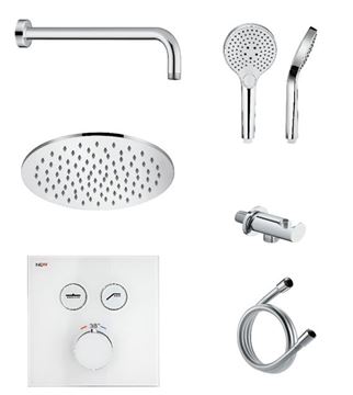 NDW KIT SWISSBOX sprchový set s termostatickou podomítkovou baterií, horní sprcha, ruční sprcha se 3 proudy, hadice, držák, chrom PM09068/CH Obrázek - fotka