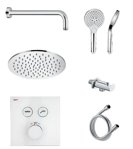 NDW KIT SWISSBOX sprchový set s termostatickou podomítkovou baterií, horní sprcha, ruční sprcha se 3 proudy, hadice, držák, chrom PM09068/CH Obrázek - fotka