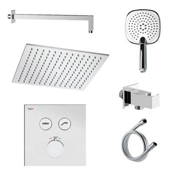 NDW KIT SWISSBOX sprchový set s termostatickou podomítkovou baterií, horní sprcha, ruční sprcha se 3 proudy, hadice, držák, chrom PM09069/CH Obrázek - fotka