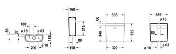 DURAVIT HAPPY D.2 WC kombi nádržka, spodní přívod vody, Dual-Flush 0934100085 Technický nákres