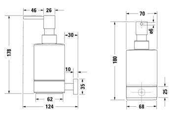 DURAVIT KARREE dávkovač tekutého mýdla, nástěnný, sklo, chrom 0099541000 Technický nákres