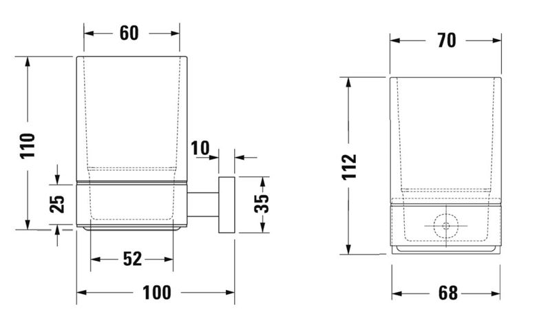 DURAVIT KARREE nástěnný pohárek, sklo, chrom 0099511000 Technický nákres