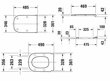 DURAVIT D-CODE VITAL WC sedátko, bezbariérové, lesklá bílá 0060310000 Technický nákres