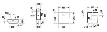 DURAVIT HAPPY D.2 WC kombi nádržka, boční přívod vody, Dual-Flush 0934000005 Technický nákres