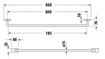 DURAVIT KARREE držák ručníku 868 mm, chrom 0099601000 Technický nákres