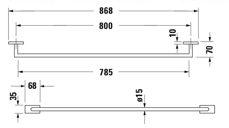 DURAVIT KARREE držák ručníku 868 mm, chrom 0099601000 Technický nákres