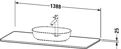 DURAVIT LUV deska pod umyvadlo s výřezem 138,8x59,9x2,5 cm, ořech LU946107777 Technický nákres