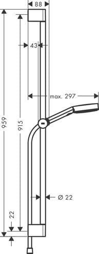 HANSGROHE PULSIFY SELECT S 3JET sprchová souprava 3-dílná, ruční sprcha pr. 105 mm, Relaxation 3 proudy, tyč, hadice, EcoSmart, matná černá 24171670 Technický nákres