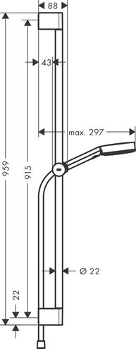 HANSGROHE PULSIFY SELECT S 3JET sprchová souprava 3-dílná, ruční sprcha pr. 105 mm, Relaxation 3 proudy, tyč, hadice, EcoSmart, chrom 24171000 Technický nákres