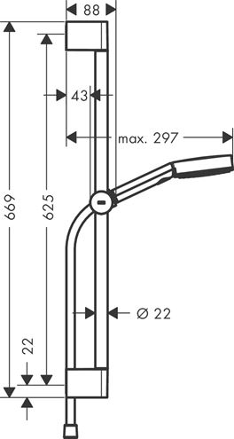 HANSGROHE PULSIFY SELECT S 3JET sprchová souprava 3-dílná, ruční sprcha pr. 105 mm, Relaxation 3 proudy, tyč, hadice, EcoSmart, matná černá 24161670 Technický nákres