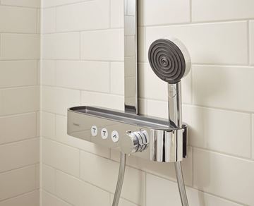 HANSGROHE PULSIFY S SHOWERPIPE 260 sprchový set s temostatickou baterií, horní sprcha, ruční sprcha se 3 proudy, tyč, hadice, matná černá 24240670 Obrázek - fotka
