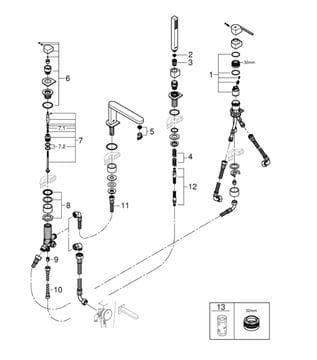 GROHE PLUS baterie na okraj vany, 4-otvorová, s přepínačem, se sprchovou soupravou, chrom 29307003 Obrázek - fotka