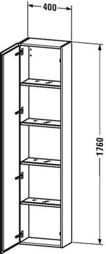 DURAVIT L-CUBE vysoká skříňka 40x24,3x176 cm, 1 dvířka, panty vlevo, Push-open, lesklá bílá LC1170L2222 Technický nákres