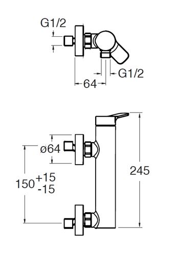 CRISTINA ELEVATION sprchová nástěnná baterie, chrom CRIEL40151 Technický nákres