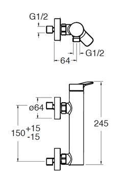 CRISTINA ELEVATION sprchová nástěnná baterie, chrom CRIEL40151 Technický nákres