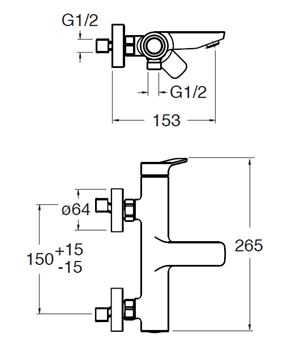 CRISTINA ELEVATION vanová nástěnná baterie, s přepínačem, chrom CRIEL10751 Technický nákres