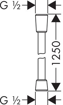 AXOR sprchová hadice 1250 mm, hladká, s ochranou proti překroucení a zlomení, chrom 28622000 Technický nákres