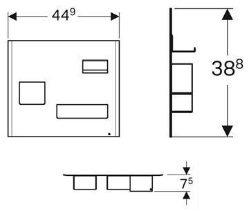 GEBERIT ACANTO magnetická tabule 44,9x7,5x38,8 cm, nástěnná, s přihrádkami, matná bílá/matná láva 500.649.01.2 Technický nákres