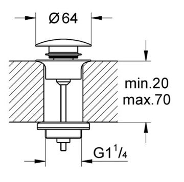 GROHE umyvadlová výpust, click-clack, s přepadem, hard graphite 65807A00 Technický nákres