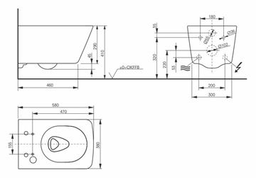 TOTO WASHLET závěsné WC pro bidetové sedátko Washlet Concept 200/300, Tornado Flush splachování CW522ERY Technický nákres