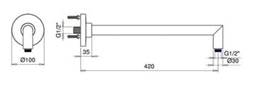 SANJET sprchové rameno 420 mm, nástěnné, chrom E021056 Technický nákres