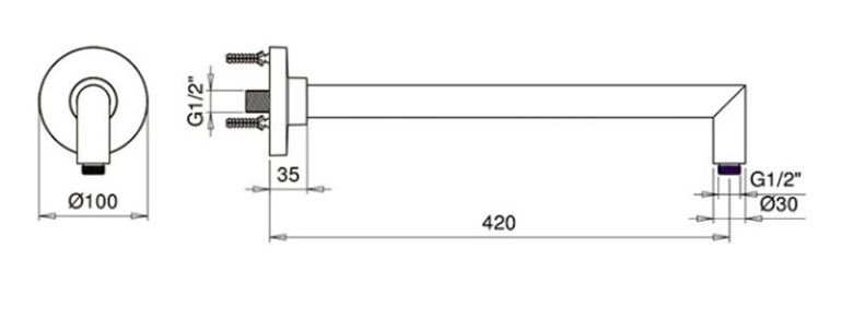 SANJET sprchové rameno 420 mm, nástěnné, chrom E021056 Technický nákres