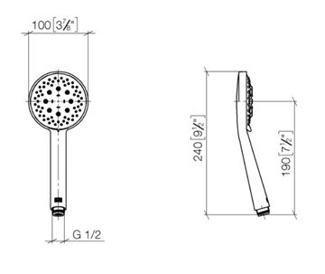DORNBRACHT ruční sprcha pr. 100 mm, 3 proudy, matná černá 28 018 979-33 Technický nákres
