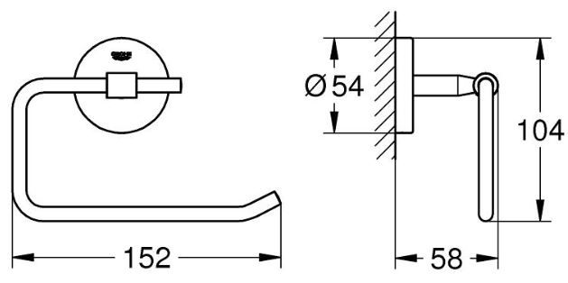 GROHE BAUCOSMOPOLITAN držák toaletního papíru, nástěnný, chrom 40457001 Technický nákres