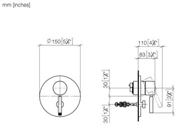 DORNBRACHT META podomítková baterie, s přepínačem, chrom 36 120 660-00 Technický nákres