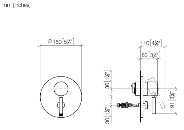 DORNBRACHT META podomítková baterie, s přepínačem, chrom 36 120 660-00 Technický nákres