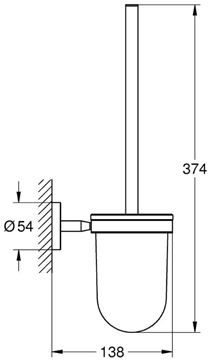 GROHE BAUCOSMOPOLITAN WC štětka, nástěnná, sklo, chrom 40463001 Technický nákres