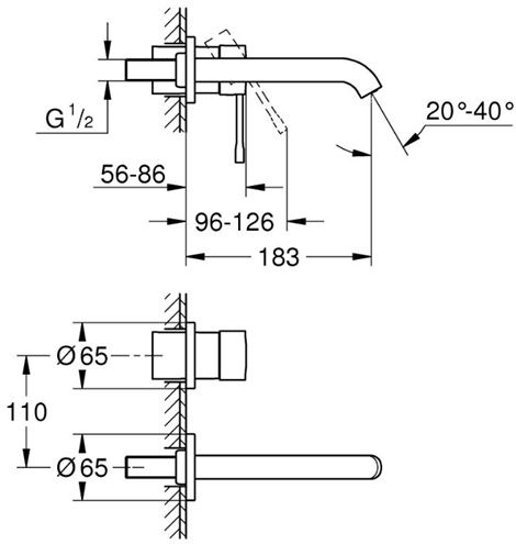 GROHE ESSENCE NEW umyvadlová podomítková baterie, hard graphite 19408A01 Technický nákres