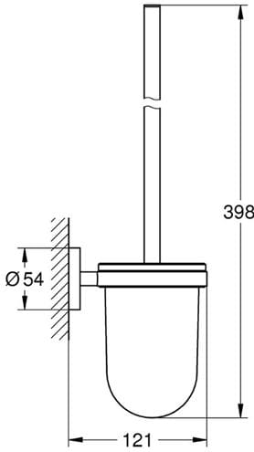GROHE ESSENTIALS WC štětka, nástěnná, sklo, hard graphite 40374A01 Technický nákres