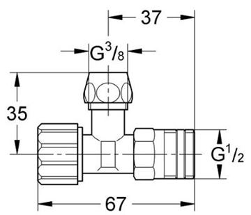 GROHE rohový ventil 1/2"x3/8", mosaz/bílá 43821000 Technický nákres
