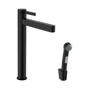 HANSGROHE FINORIS umyvadlová stojánková baterie, s odtokovou soupravou a bidetovou sprškou, matná černá
