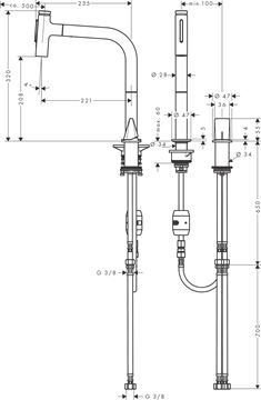 HANSGROHE METRIS SELECT M71 dřezová baterie, s vytahovací sprškou, chrom 73819000 Technický nákres