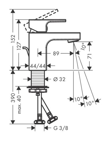 HANSGROHE VERNIS SHAPE umyvadlová stojánková baterie, s odtokovou soupravou, CoolStart, EcoSmart, matná černá 71593670 Technický nákres