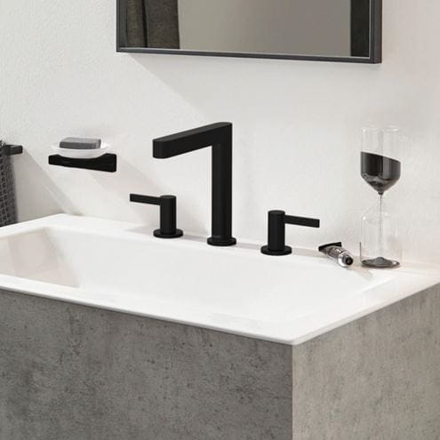 HANSGROHE FINORIS umyvadlová stojánková baterie 3-otvorová, s odtokovou soupravou, EcoSmart, matná černá 76034670 Obrázek - fotka