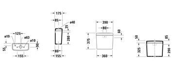 DURAVIT D-CODE WC kombi nádržka, spodní připojení vody, Dual-Flush 0940100004 Technický nákres