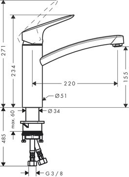 HANSGROHE LOGIS M31 dřezová baterie, CoolStart, EcoSelection, chrom 71839000 Technický nákres