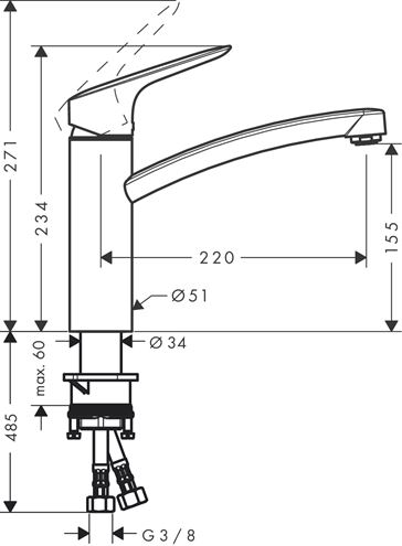 HANSGROHE LOGIS M31 dřezová baterie, CoolStart, EcoSelection, chrom 71839000 Technický nákres