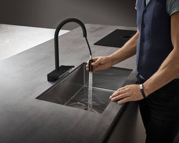 HANSGROHE AQUNO SELECT M81 dřezová baterie, s vytahovací sprškou a plochým sprchovým proudem, matná černá 73837670 Obrázek - fotka