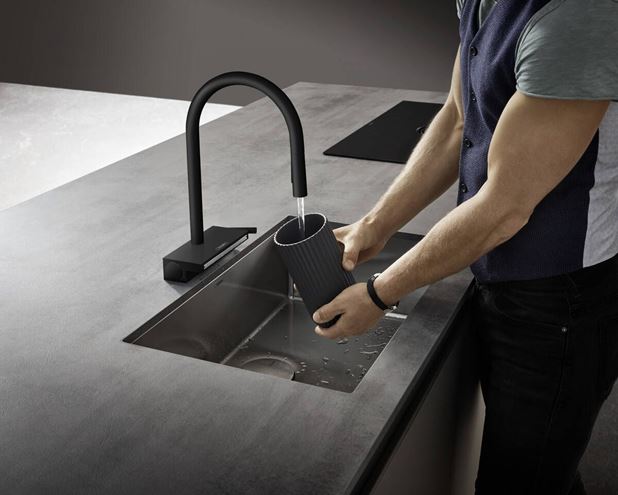 HANSGROHE AQUNO SELECT M81 dřezová baterie, s vytahovací sprškou a plochým sprchovým proudem, matná černá 73837670 Obrázek - fotka