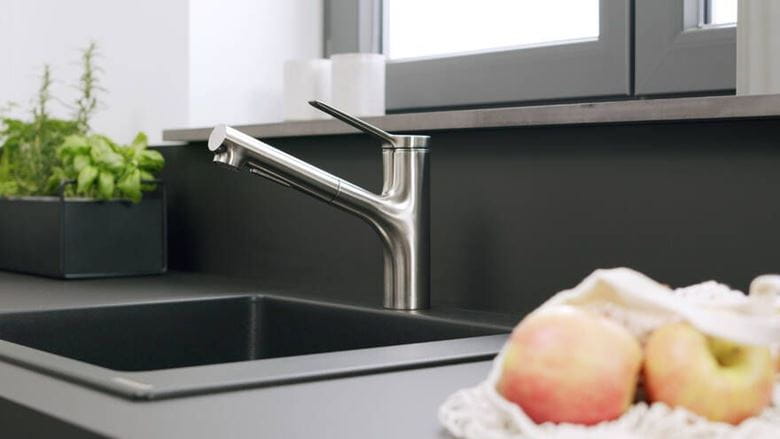 HANSGROHE ZESIS M33 dřezová baterie, s vytahovací sprškou, sBox lite, nerez 74803800 Obrázek - fotka