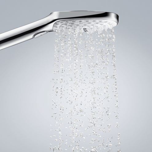 HANSGROHE RAINDANCE SELECT E 120 3JET sprchová souprava 4-dílná, ruční sprcha 120x120 mm, 3 proudy, tyč, hadice, mýdlenka, EcoSmart, bílá/chrom 26622400 Obrázek - fotka