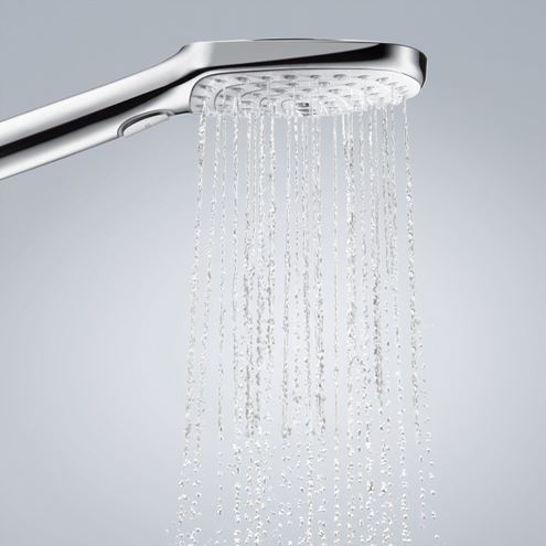 HANSGROHE RAINDANCE SELECT E 120 3JET sprchová souprava 4-dílná, ruční sprcha 120x120 mm, 3 proudy, tyč, hadice, mýdlenka, EcoSmart, bílá/chrom 26622400 Obrázek - fotka