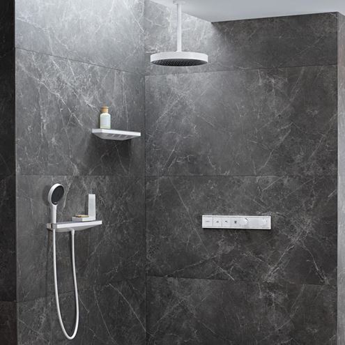 HANSGROHE RAINFINITY nástěnná přípojka hadice Porter 500 s poličkou a držákem sprchy vlevo, chrom/sklo 26843000 Obrázek - fotka